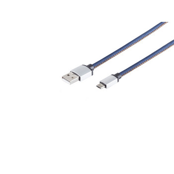 USB Micro B, Ladekabel, Jeans, blau, 2m